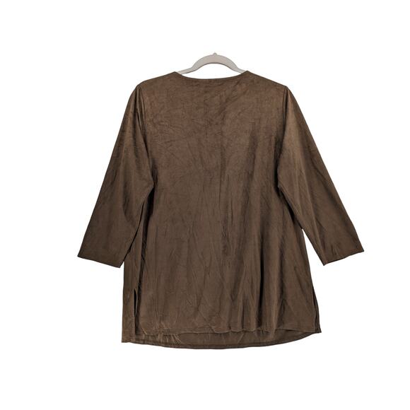 New Directions Lace Up Blouse‎ M Brown Suede Feel Lightweight Casual Top Office - Picture 3 of 8